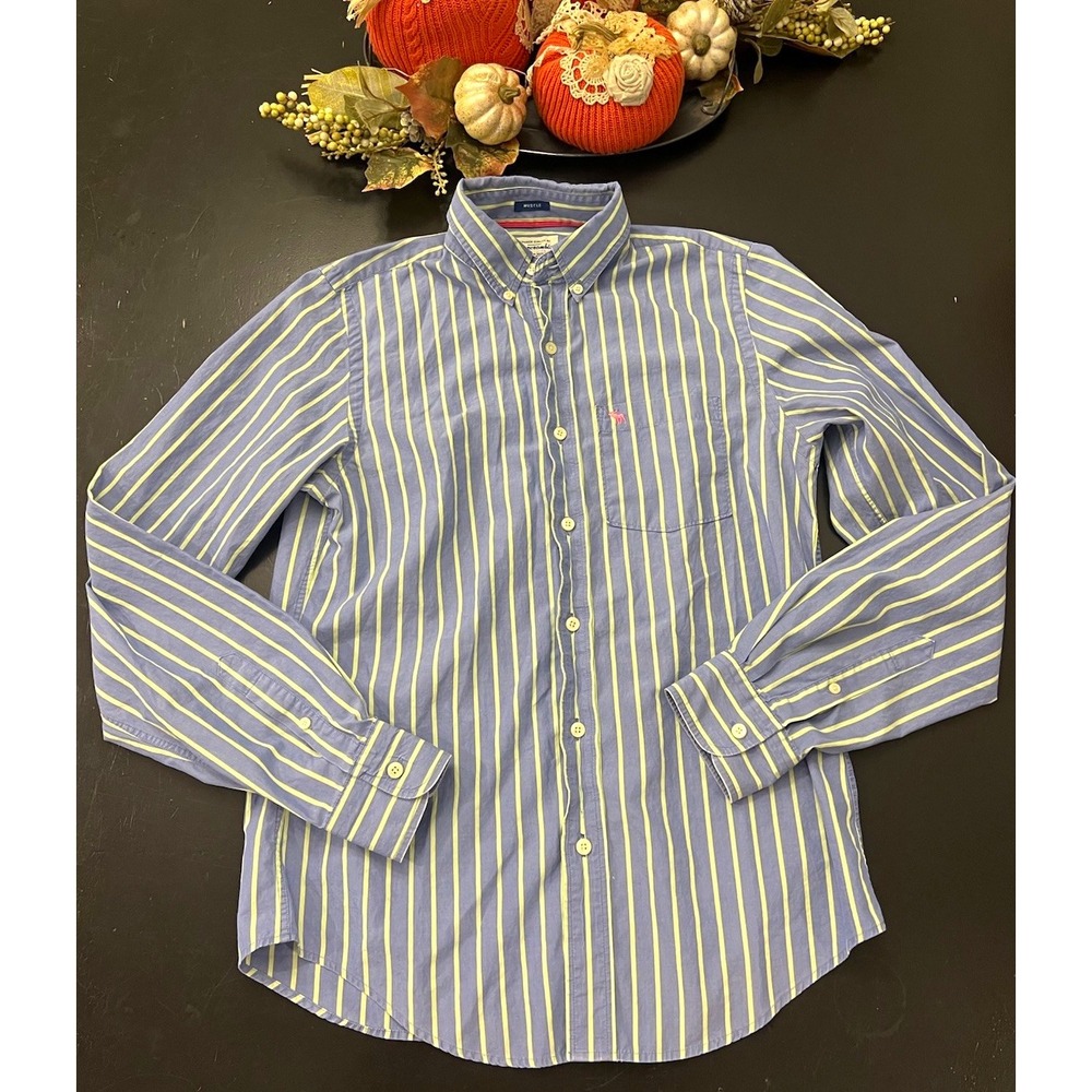 Abercrombie & Fitch y2K Blue Green Striped Muscle Button Up Shirt Sz M Mallcore